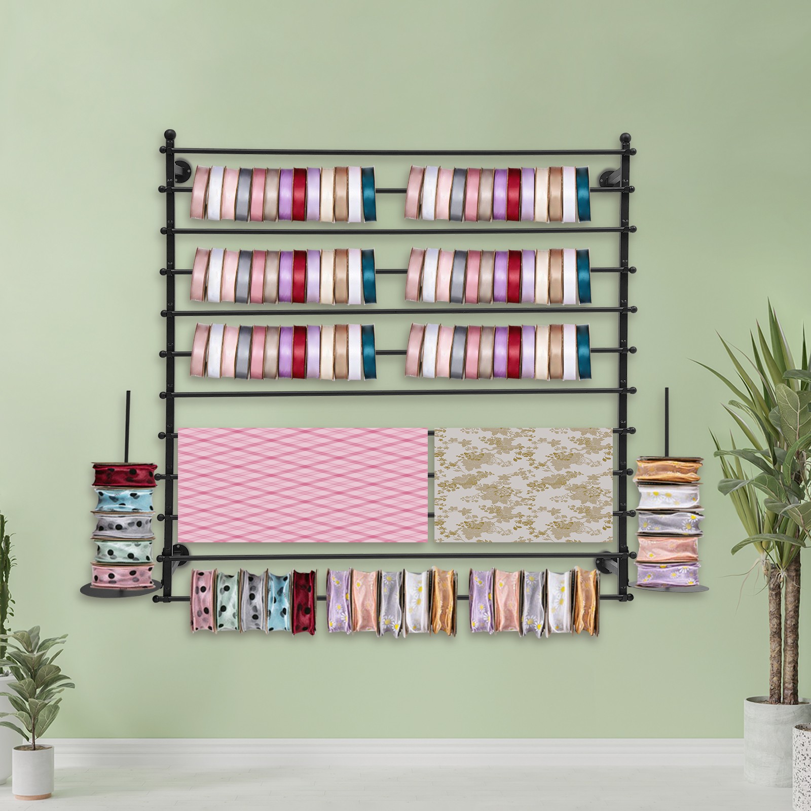 Wall-Mounted Display Rack, Wrapping Paper Ribbon Holder, Organizer