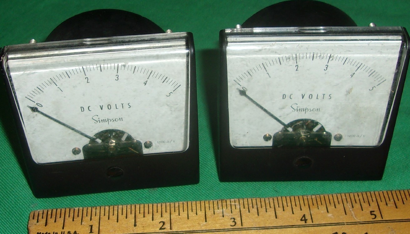 (2) SIMPSON 5-Volt Analog Meters Clean! Working! (27447, 49, OC/A085-21)