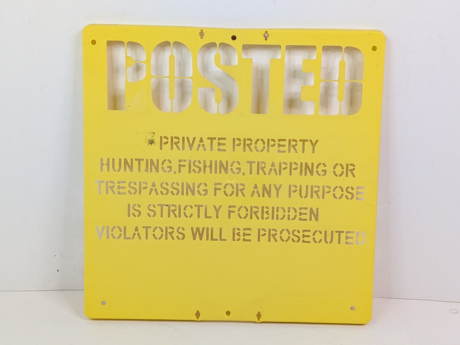 Private Property Hunting Fishing Trespassing Plastic Stencil Sign 11x11 Yellow