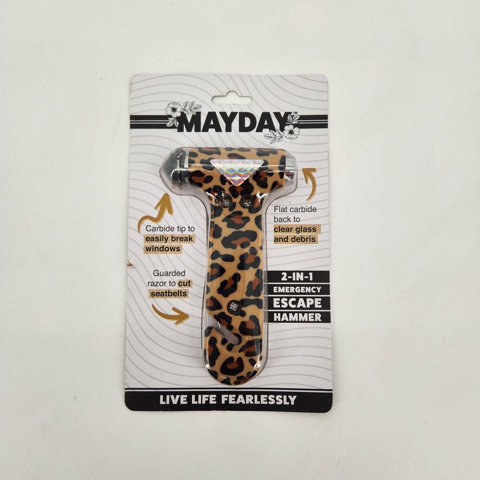 Mayday 2 In 1 Emergency Escape Hammer Flat Carbide Glass/Debris Leopard Print