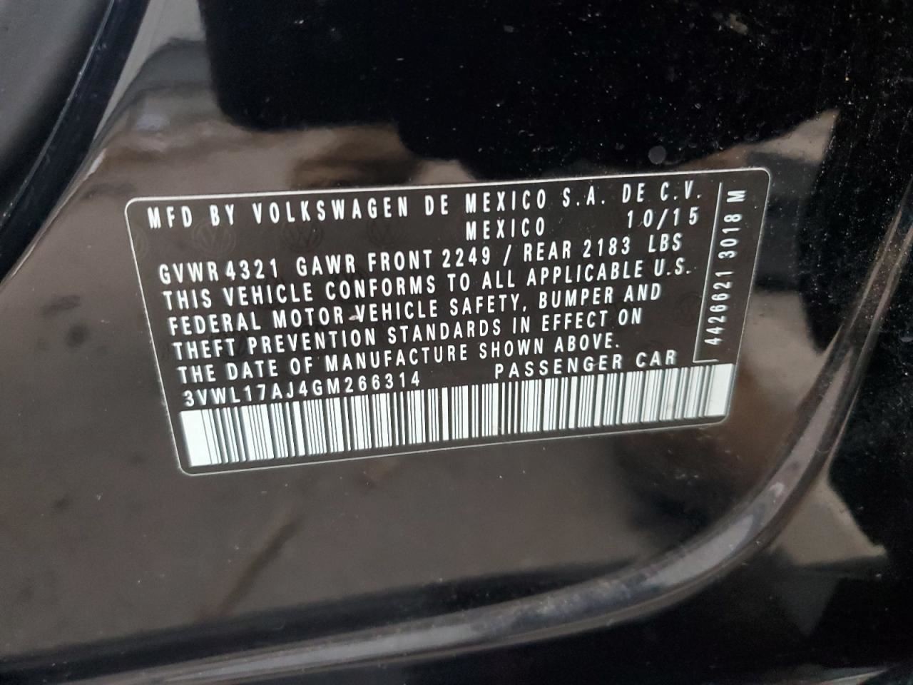 JETTA 2016 Glove Box 4984618