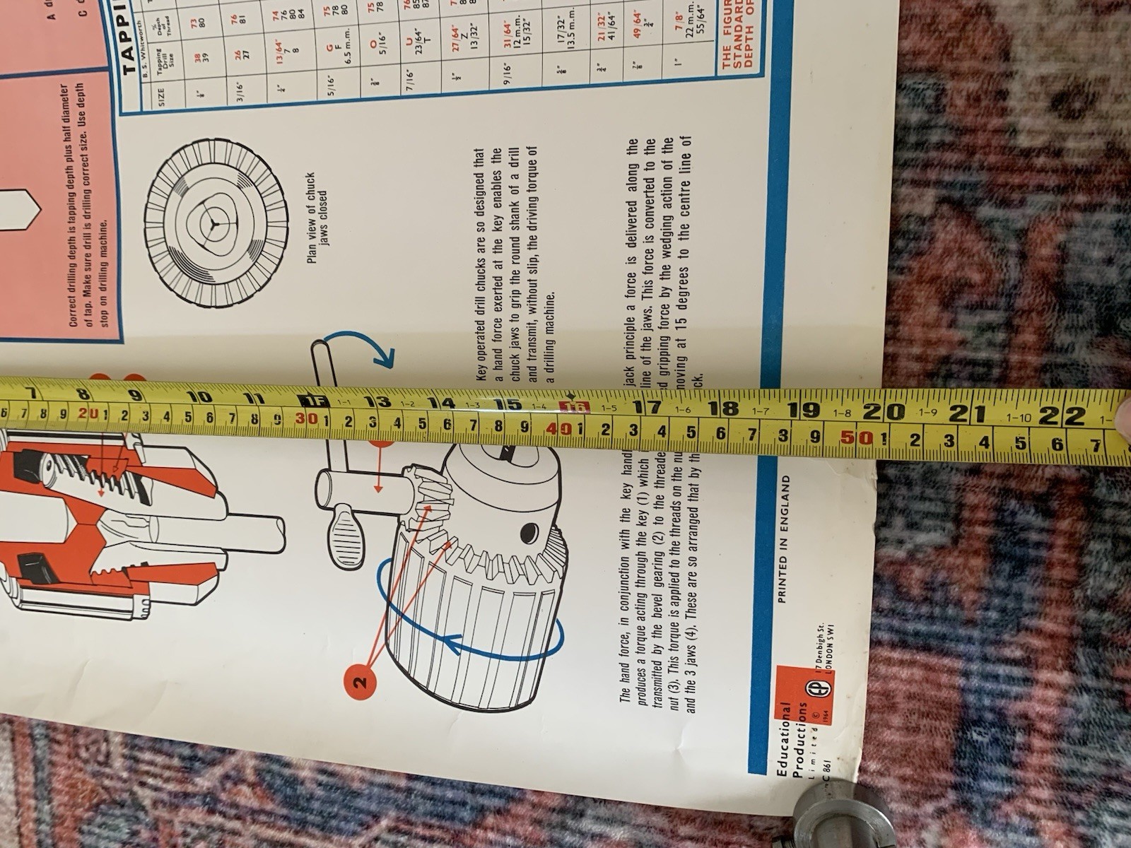 Vintage Engineering Workshop Posters Charts Quick Change Chuck Drilling Tapping