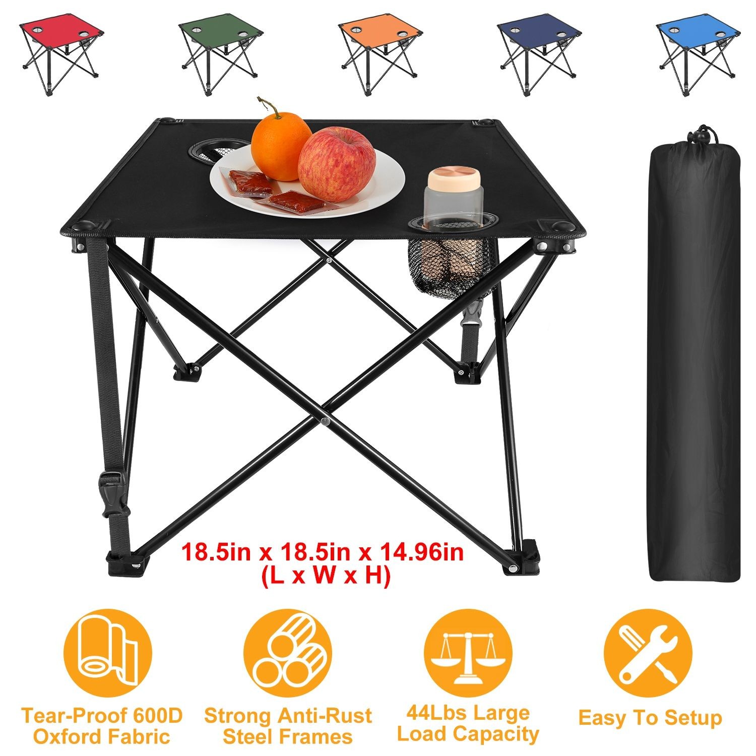 Foldable Camping Table Portable Picnic Lightweight Travel Desk Cup Holders Bag
