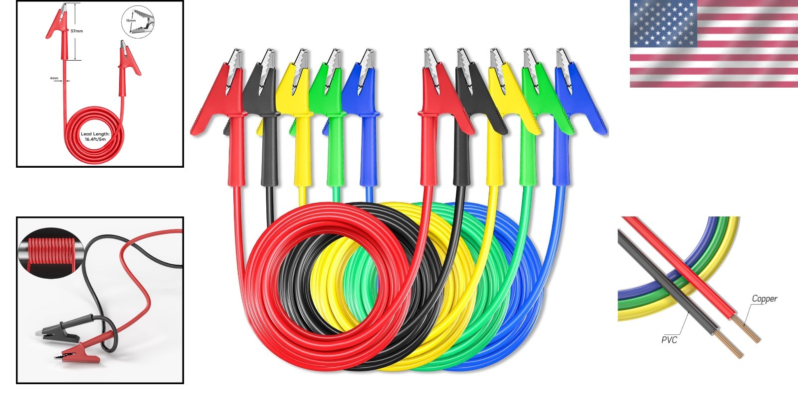 Alligator Clips Leads 5PCS - 16.4ft Copper Cable