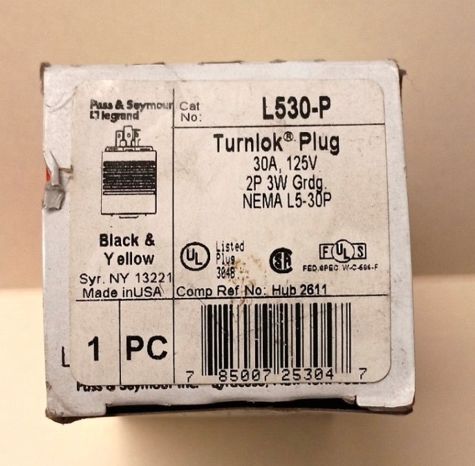 NOS Pass & Seymour L530-P 30A Turnlok Plug 125V Nema L5-30P Free Shipping!!!
