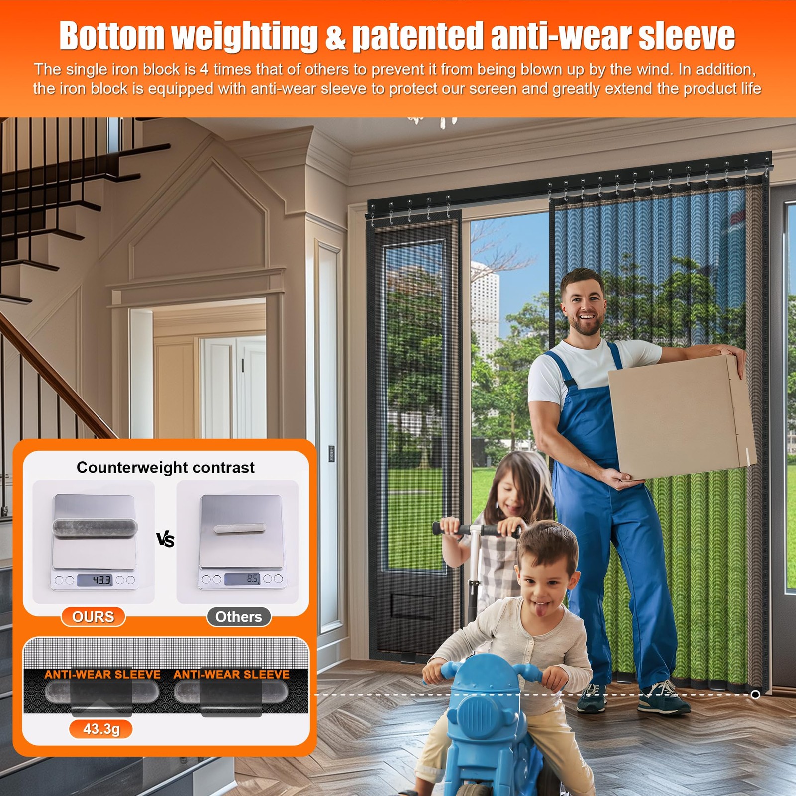 Sliding Magnetic Screen Door with Track Closure, Thicker 265g/㎡ Reinforced Me...
