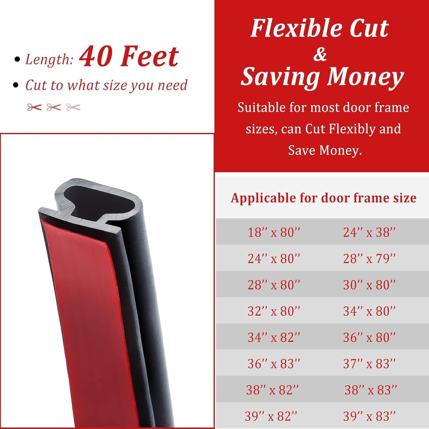 40 Feet Rubber Weather Stripping Door Seal Strip, Self-Adhesive Backing D-Shape