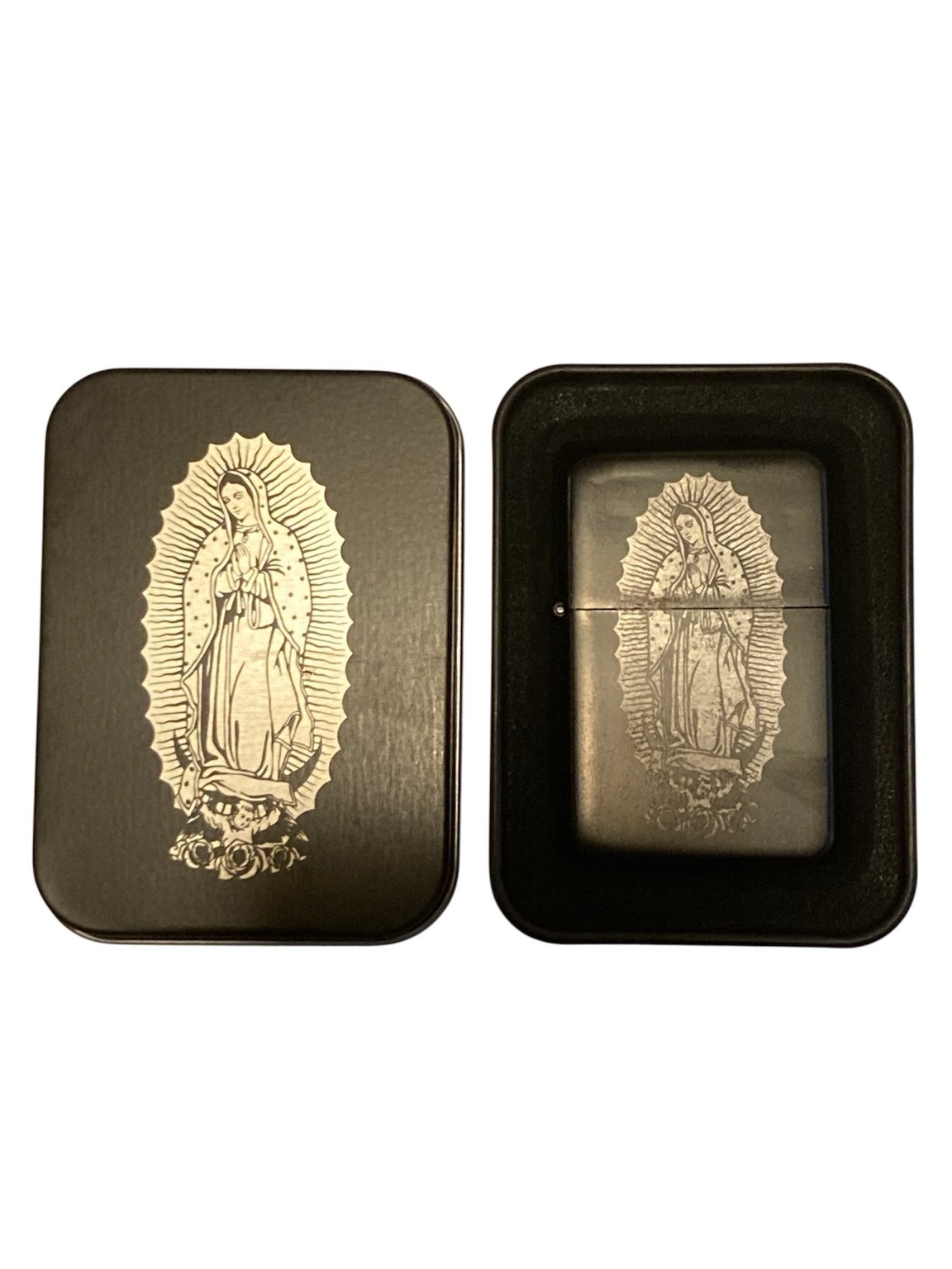 Our Lady of Guadalupe Black Matte Windproof Lighter with Collector's Tin Case