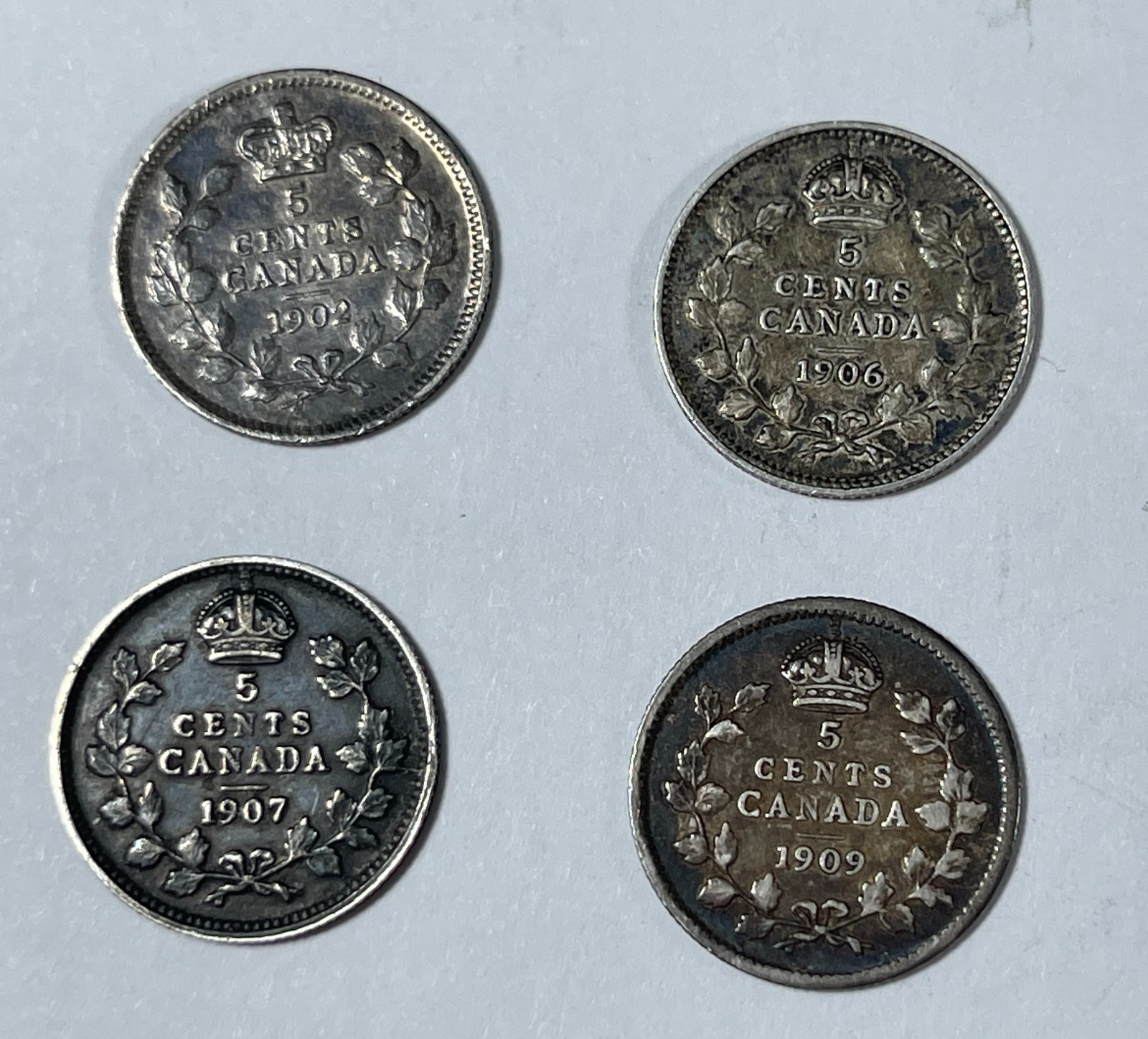 Canada 1902, 1906, 1907 & 1909 5C (#2813) VF 4pcs