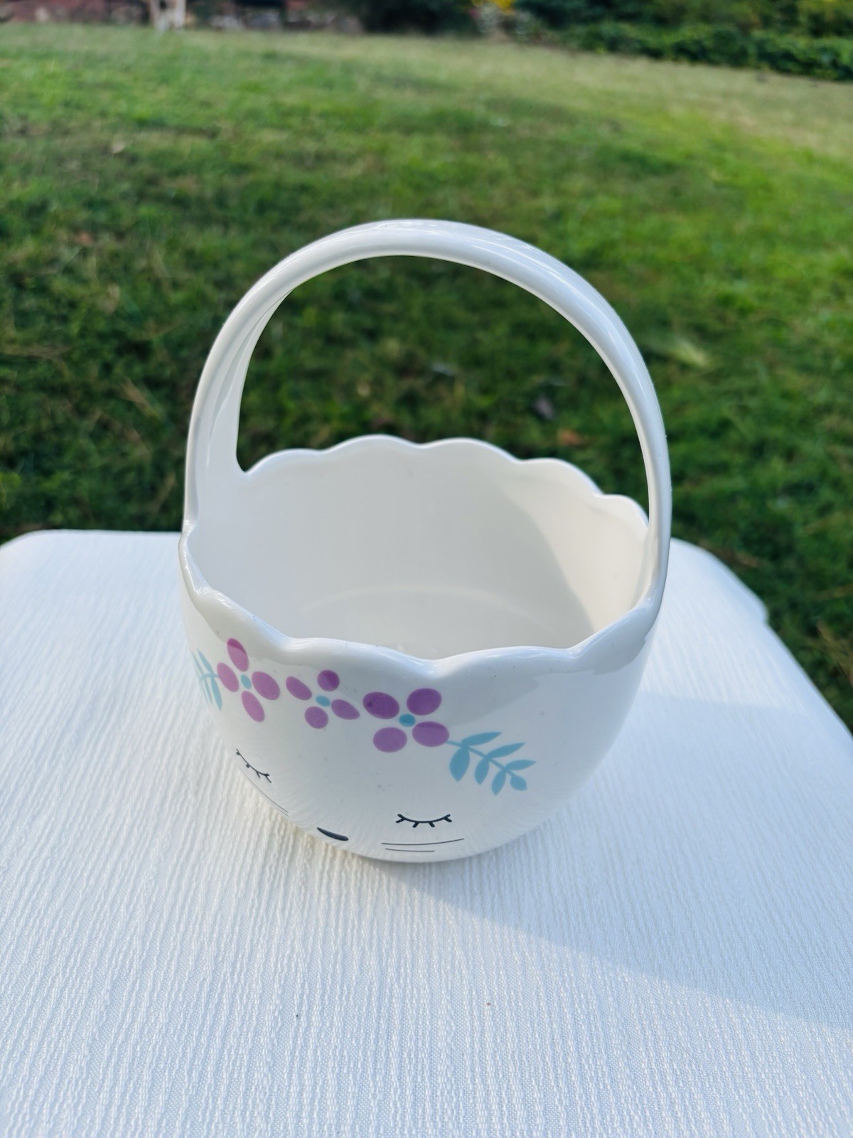 Cute Ceramic Planter Or Cotton Ball Container With Bunny Whiskers. Easter Basket