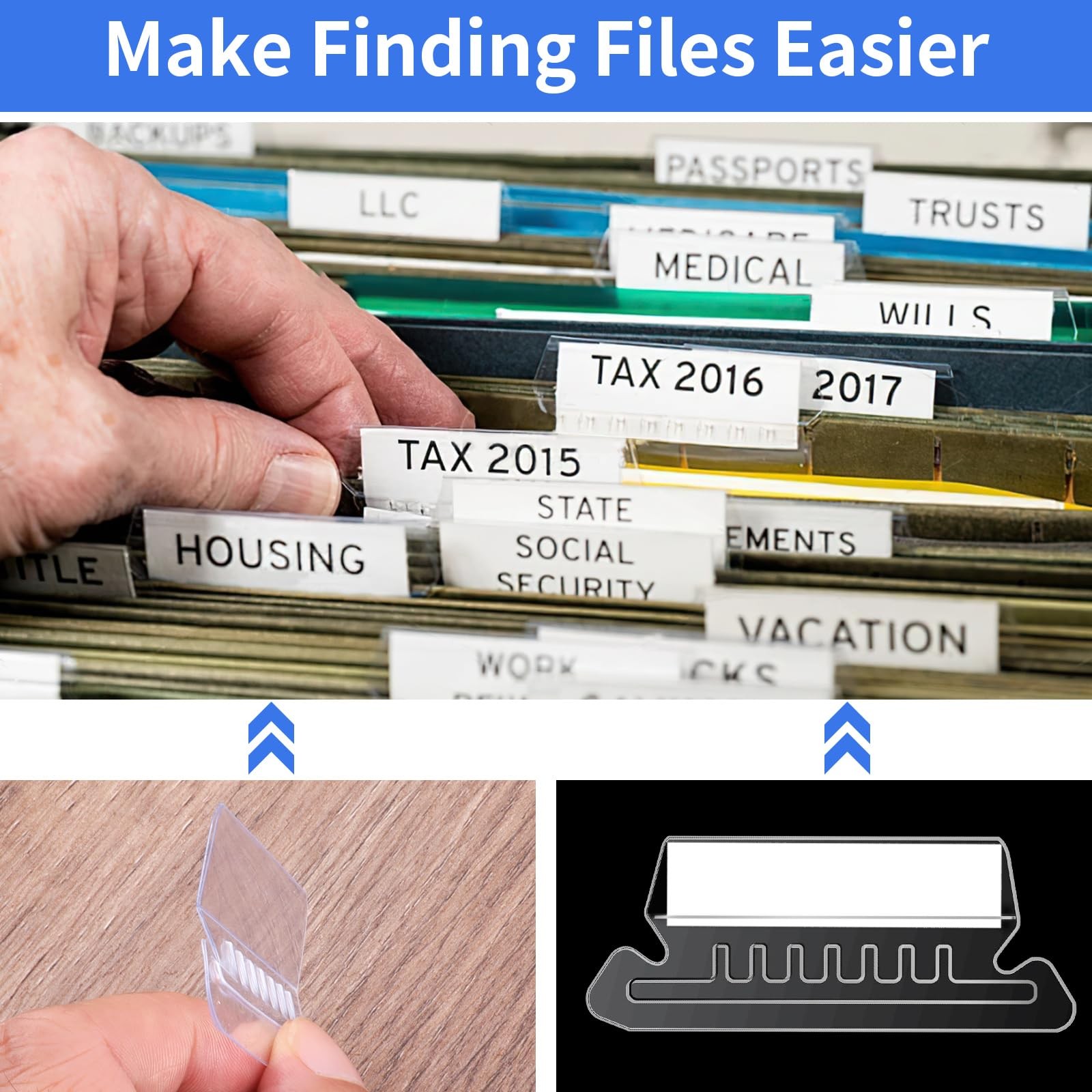 Hanging File Folder Tabs, 120 Pcs File Folder Tabs and 200 Pcs Inserts, File ...