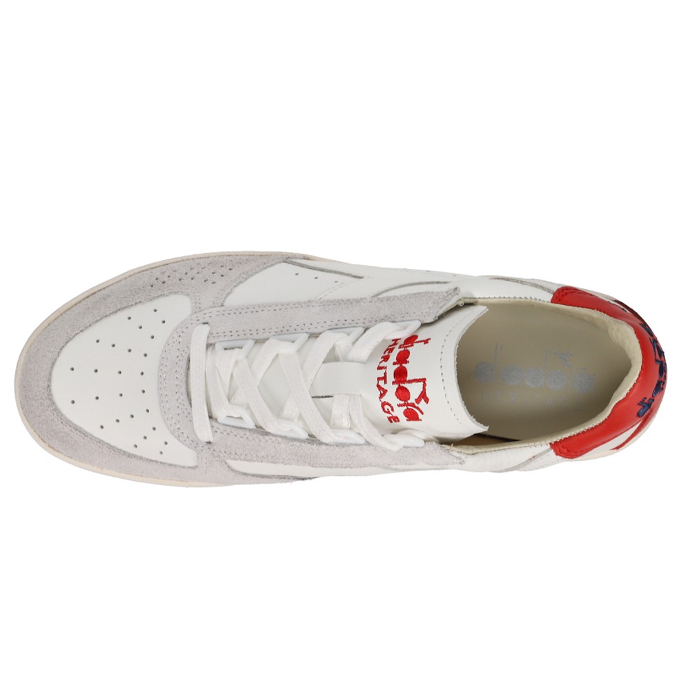 diadora B.Elite H Leather Dirty Perforated Lace Up Mens Off White Sneakers Casu