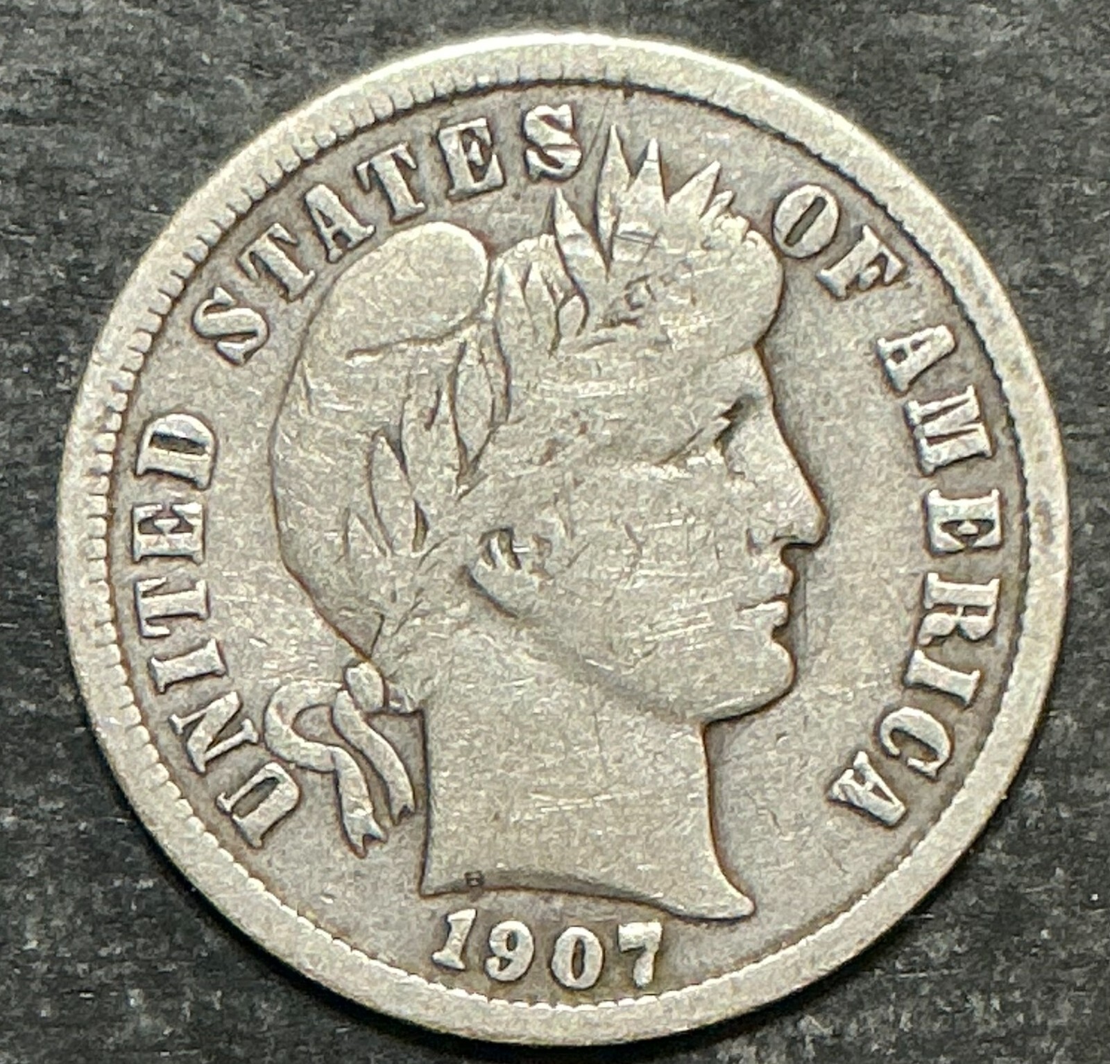 1907-S Barber Liberty Dime Better Date silver tough collection date nice f403