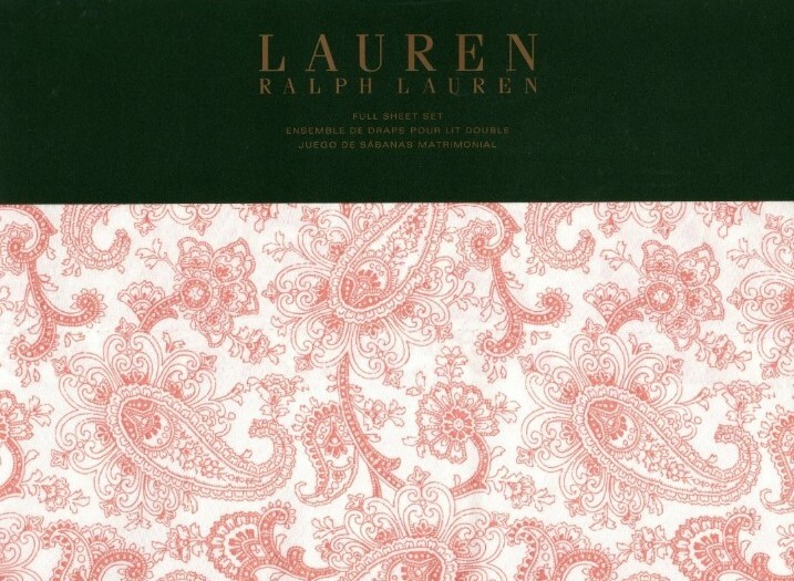 Brand New Ralph Lauren Full Size Sheet Set Monaco Paisley Coral