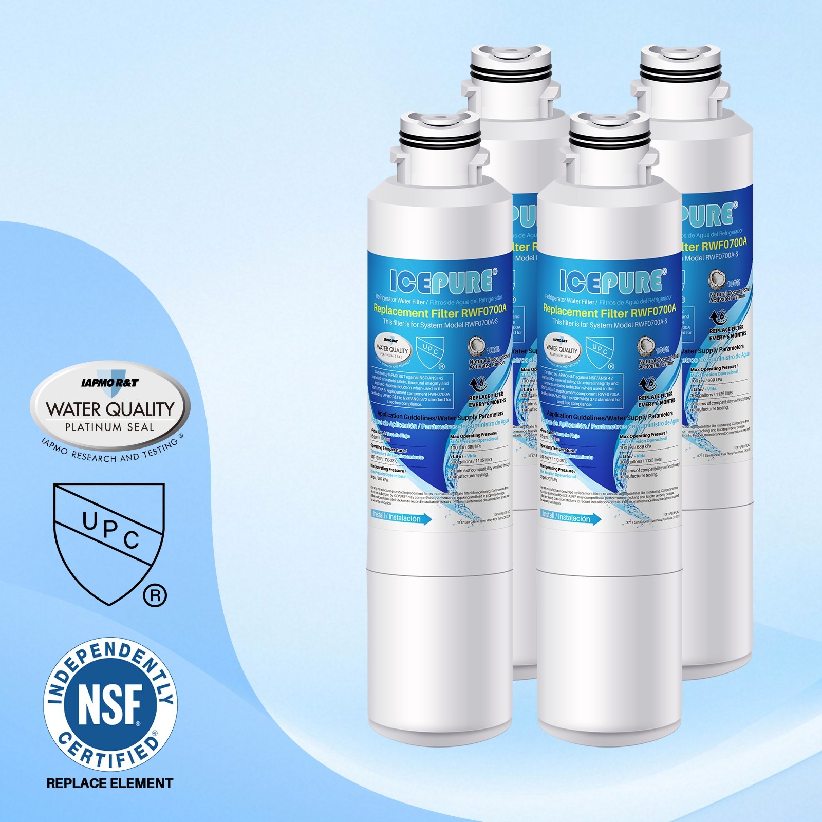 4 Pack Fit for Samsung DA29-00020B WF101 Refrigerator Water Filter Icepure