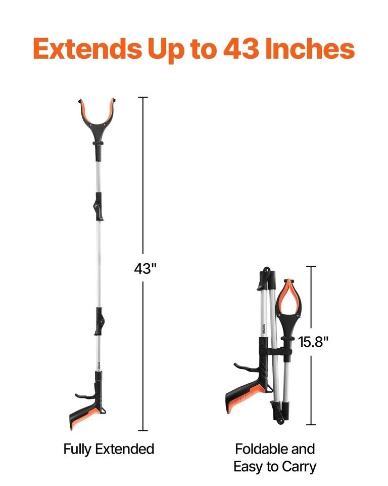 Grabber Reacher Tool, 43" Foldable Reacher Grabber Pickup Tool with 360° Rotatin