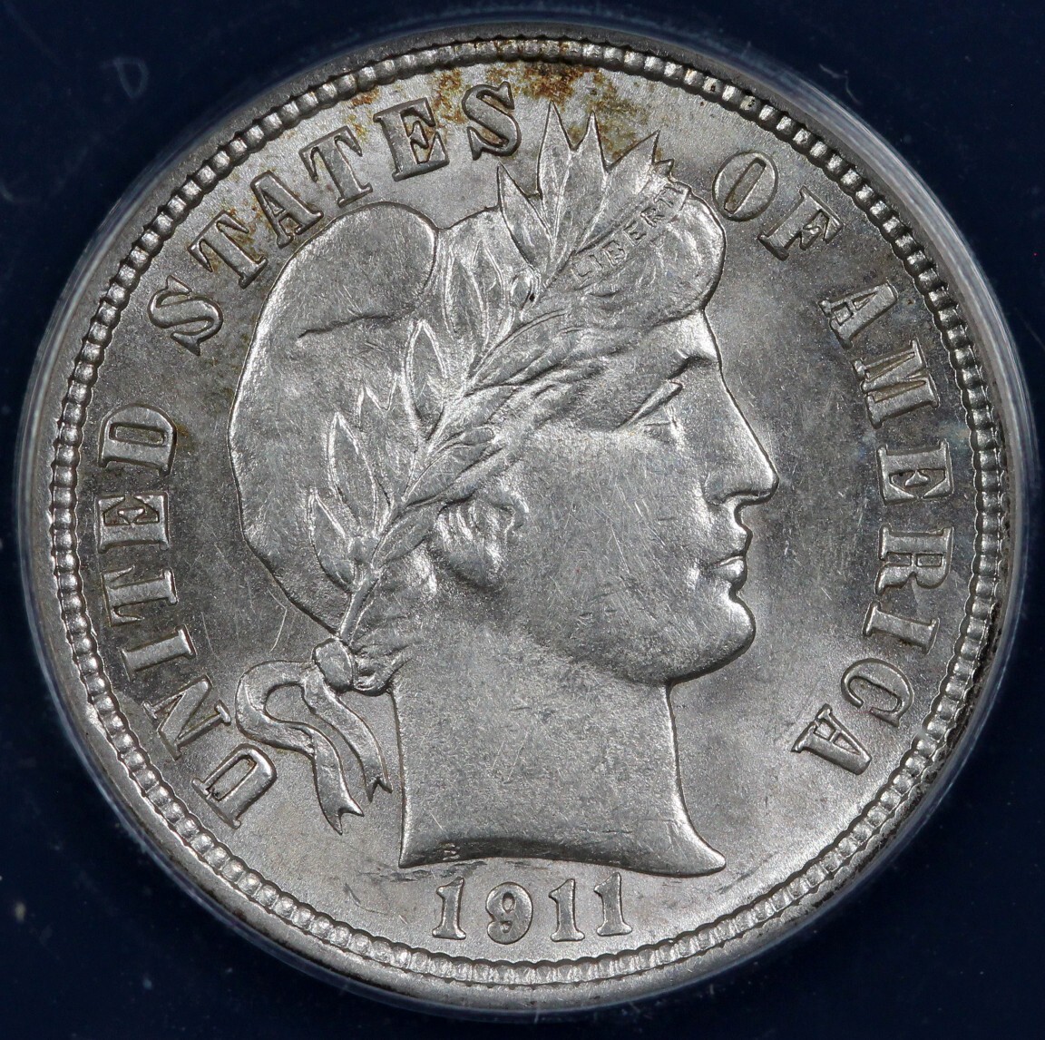 1911 10c Barber Dime ANACS AU 58