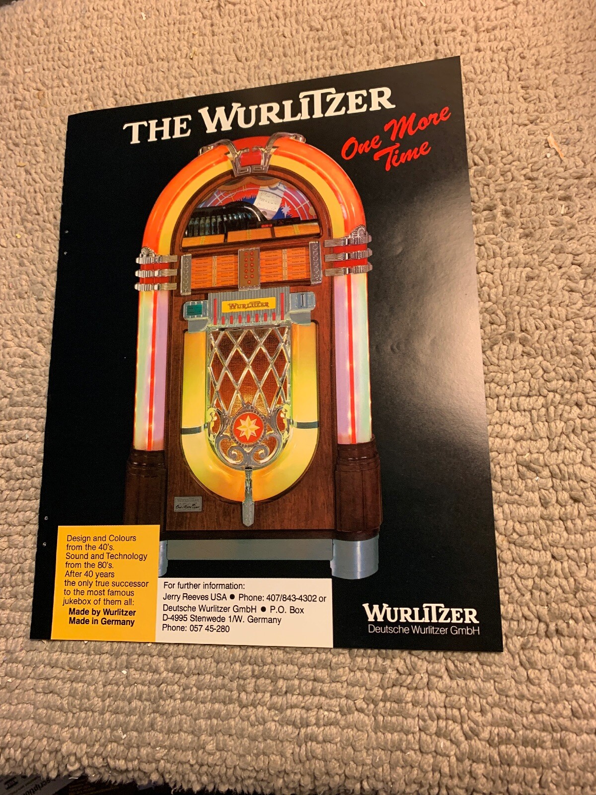 original ad 11-8 1/4” Wurlitzer One More Time Jukebox FLYER