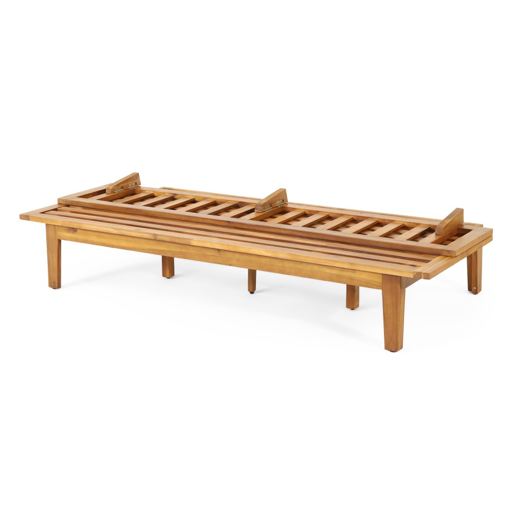 Acacia Wood Daybed w/ Waterproof Cushion, Converts to Bed, Beige