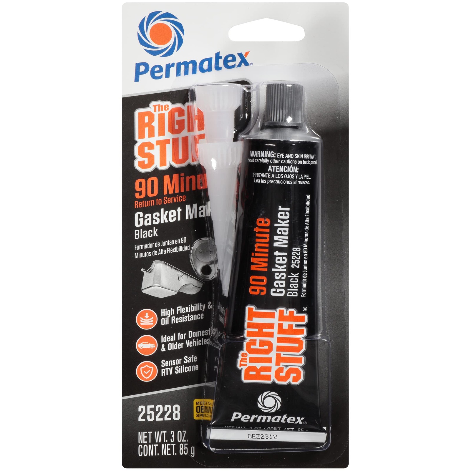 Permatex 25228 The Right Stuff 90 Minute Black Gasket Maker, 3 Fl. Oz.,