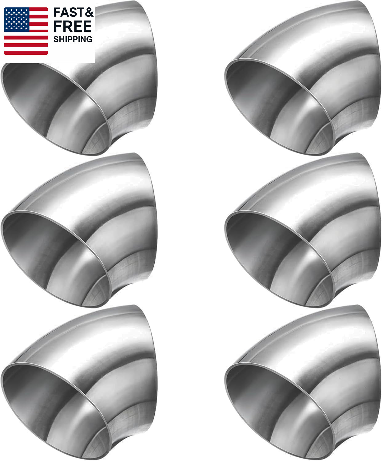 6 Pcs 2.5 Inch 45 Degree Elbow Pipe, 304 Stainless Steel Mandrel Bend Elbow Thic