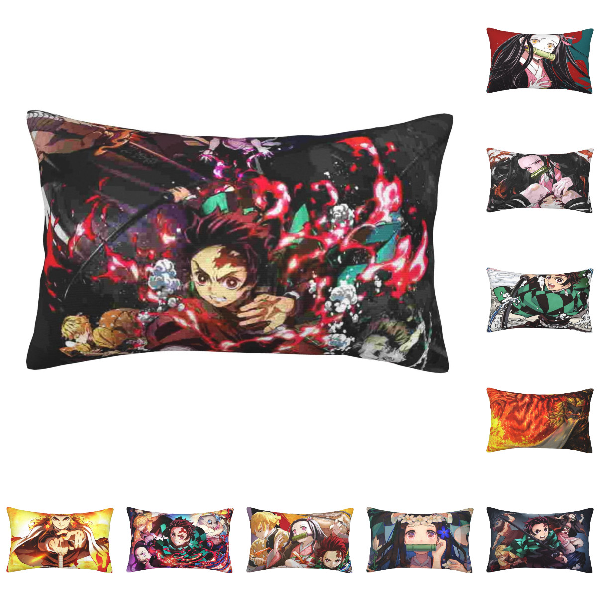 Demon Slayer Anime Velvet Pillowcase Bed Soft Pillow Cover Zipper 3 Size Novelty
