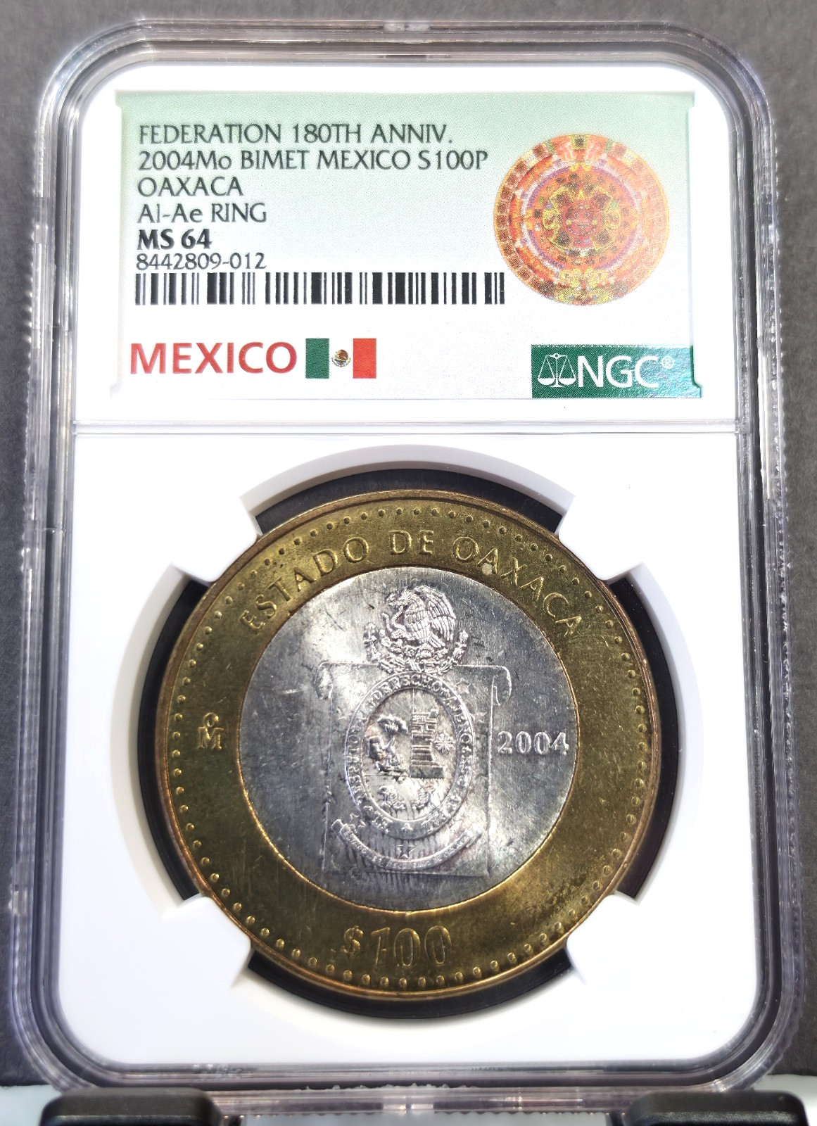 2004 MEXICO SILVER 100 PESOS STATE OF OAXACA NGC MS 64 SCARCE BU COIN