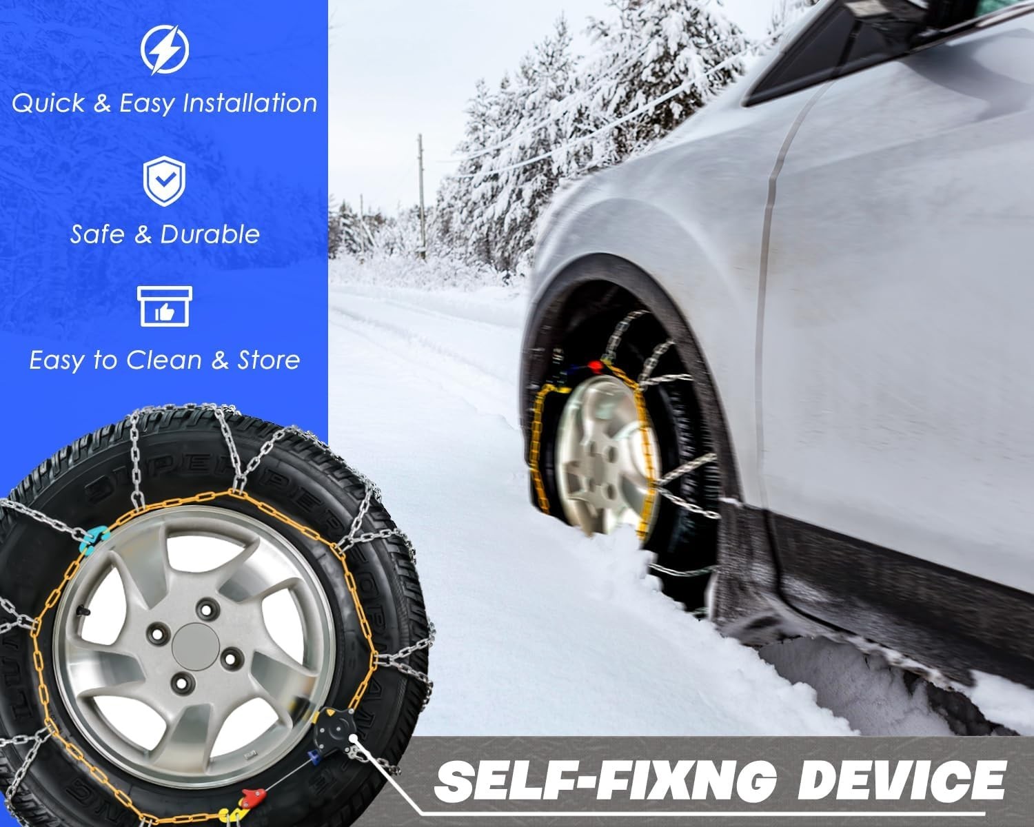 2 Pack Snow-Chains Auto Fixing for Passenger Car, Pickup Trucks and SUVs