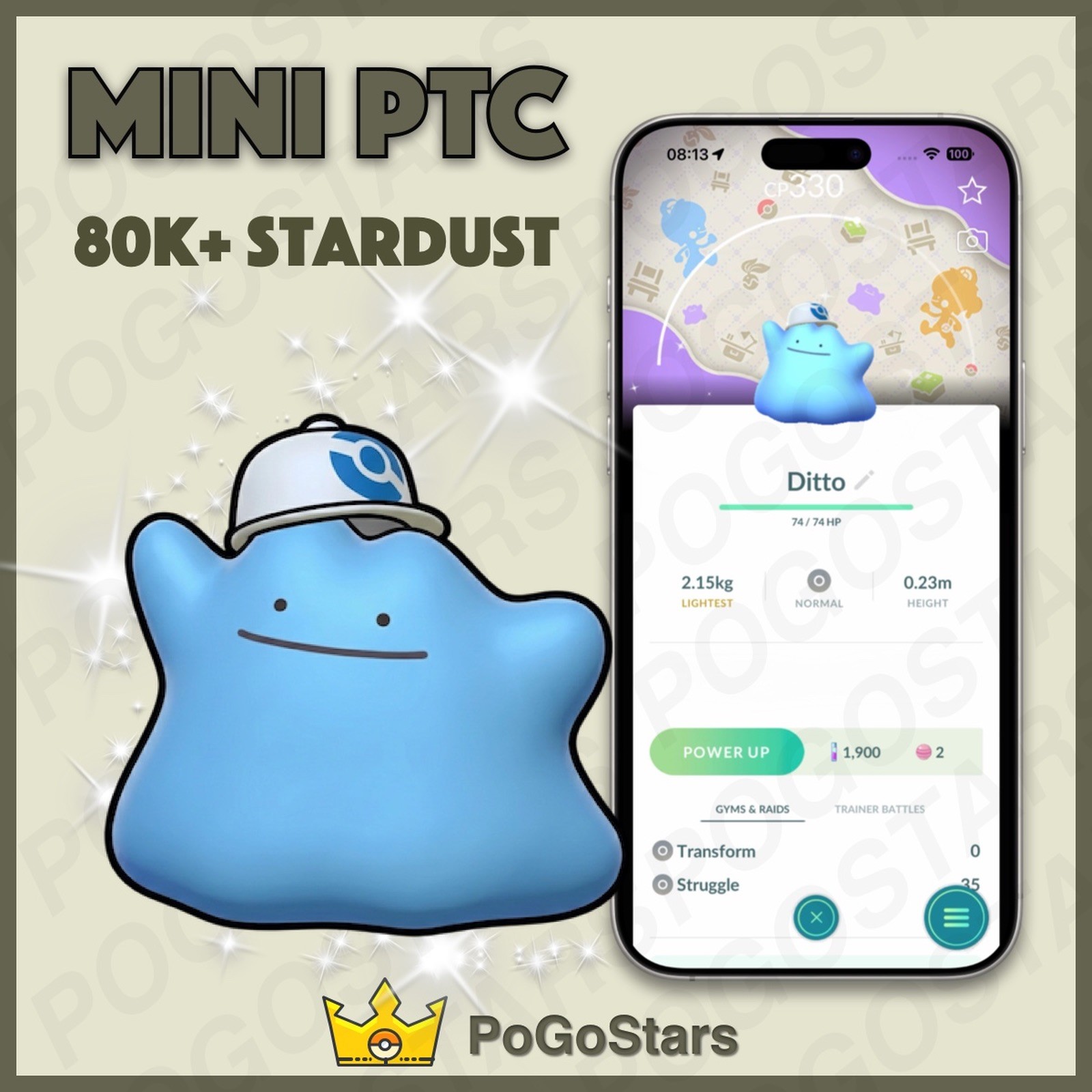 Pokémon PTC Go - Shiny Ditto Wearing a Cap - Pokopia✨Special Background✨