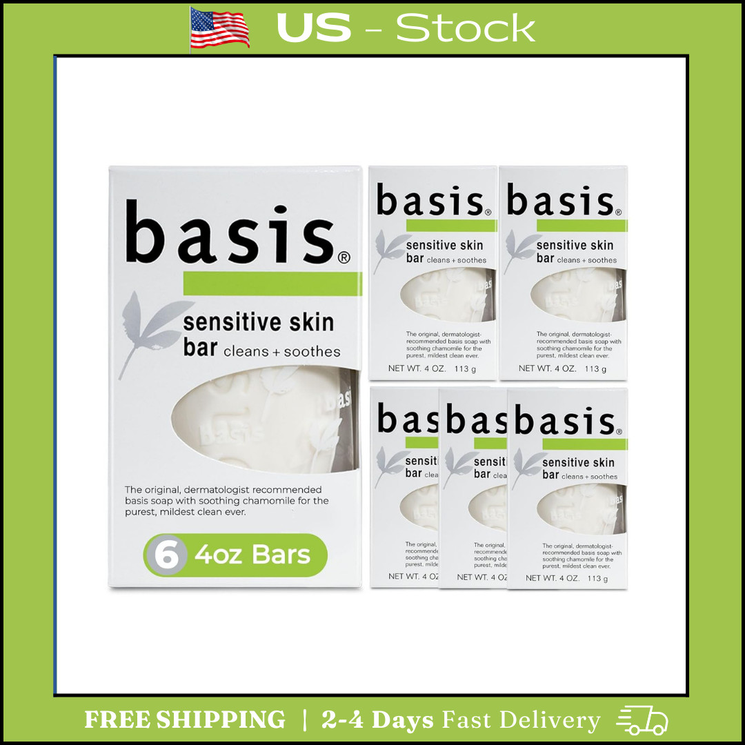 Basis Sensitive Skin Bar Soap Cleans and Soothes Pack of 6