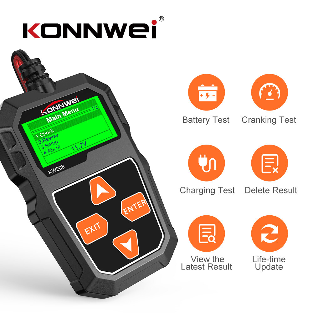 Konnwei KW208 Car Battery Tester 6-12V Battery Test Charging Cranking Analyzer