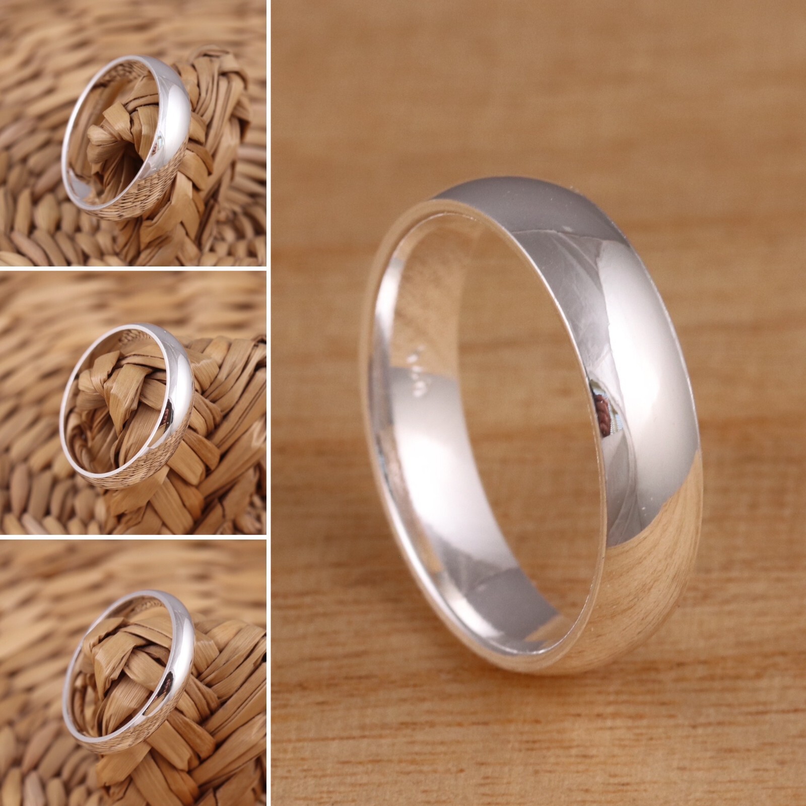 Solid 925 Sterling Silver Plain Wedding Band Ring Comfort Fit D-Shaped Thumb