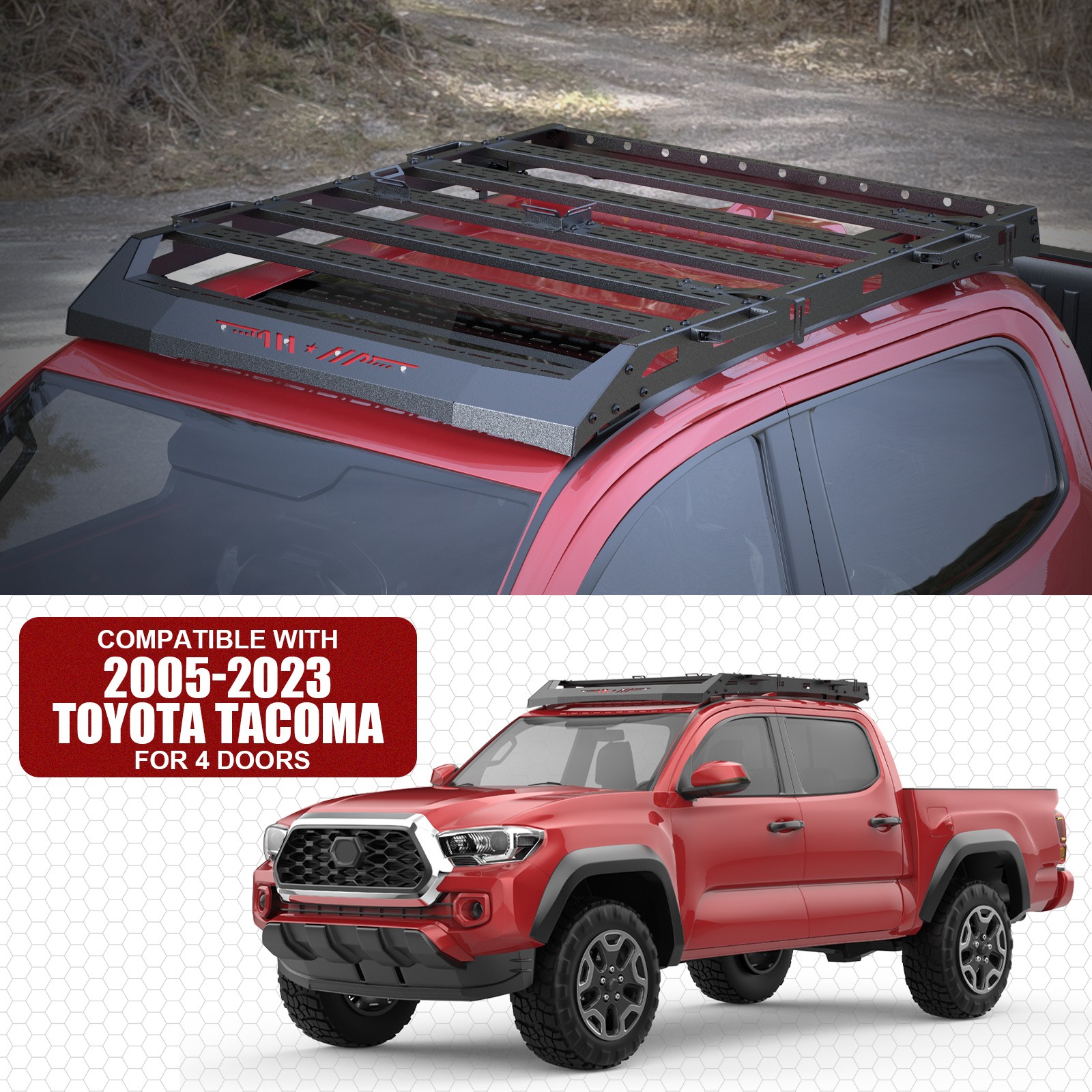 Heavy Duty Roof Rack Cargo Carrier For Toyota Tacoma 2005-2023 Double Cab Black