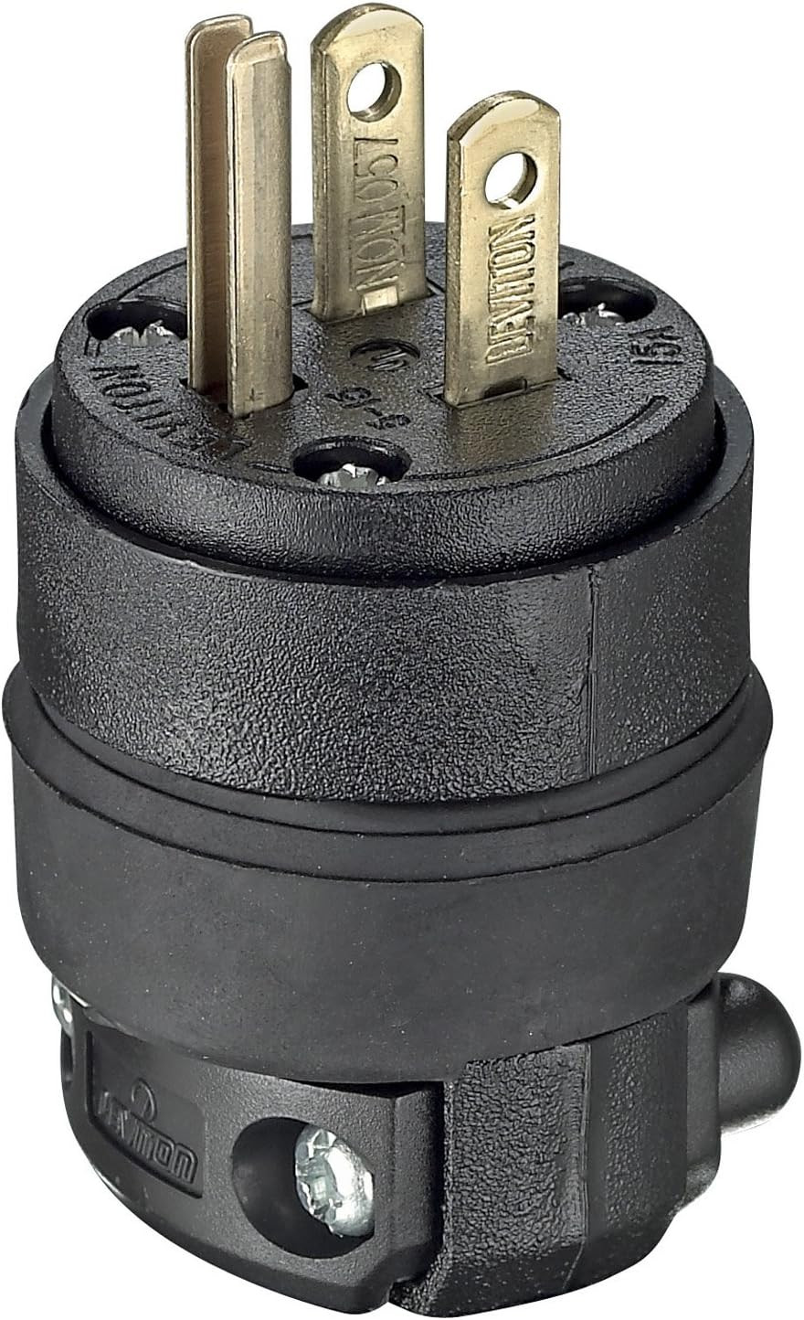 15 Amp 125 Volt, Straight Blade Rubber Plug, NEMA 5-15, 515PR Black