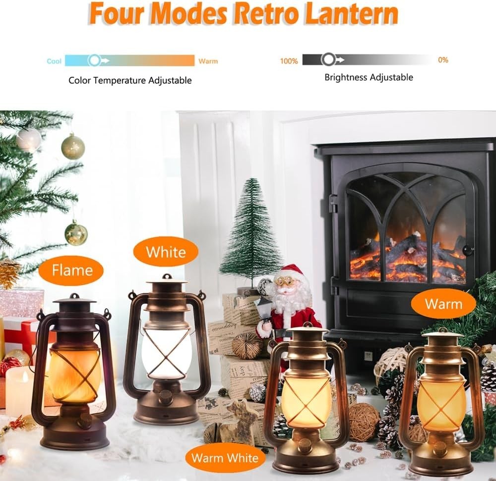 2 Pack USB Rechargeable Vintage Lanterns with Remote Control & 4 Lighting Modes