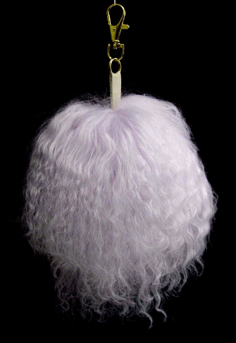 Light Lilac Fluffy XLarge Pom-Pom Genuine Mongolian Lamb Fur Keychain 6.0"