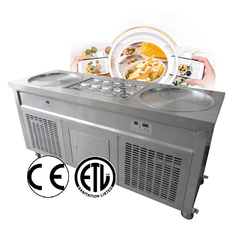 Kolice Commercial 22" double Round Pans Fried Ice Cream Machine 10 refrigerated