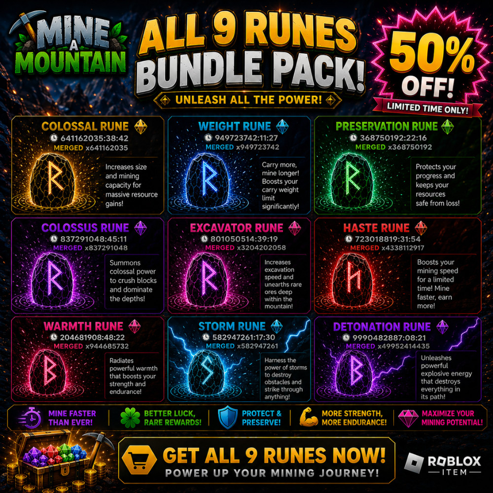 Mine A Mountain! ROBLOX | Cheapest And Fast Delivery Runes!