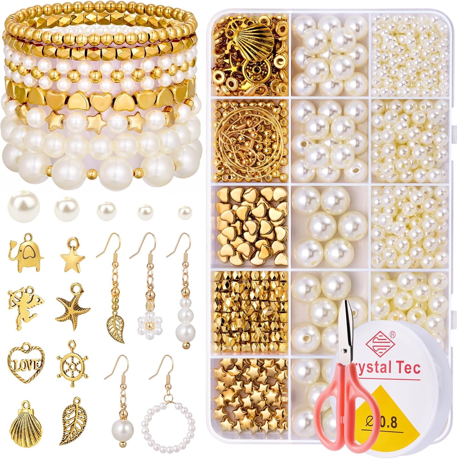 TsMADDTs Pearl Bracelets Kit, Beads for Jewelry Making Large, White
