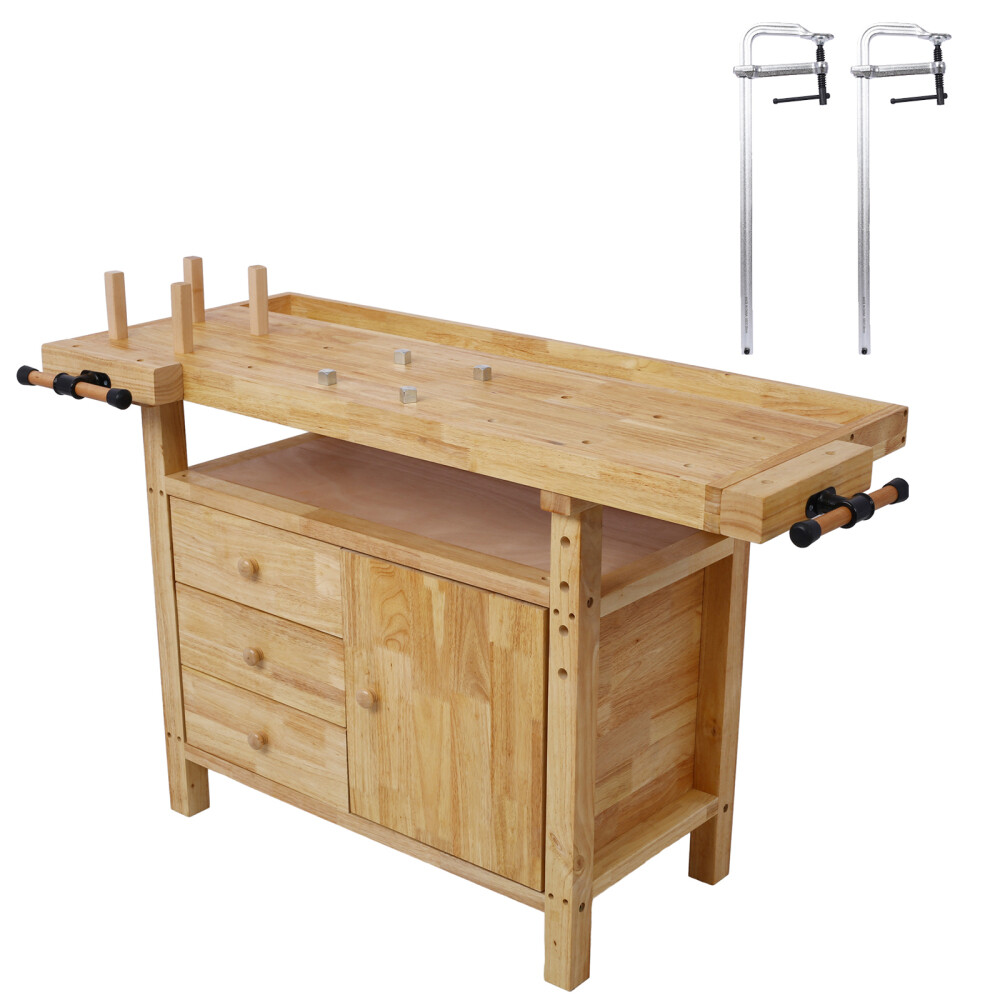 Wood Wooden Workbench for Garage Workshop Home with Rapid Action Woodworking