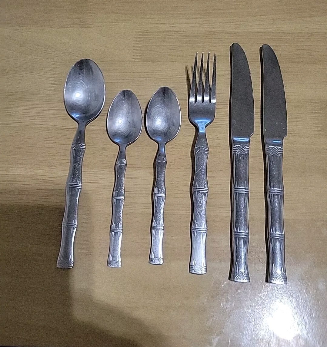 6 Piece Cambridge CBS24 Stainless Steel Bamboo Flatware Spoon Fork Knife