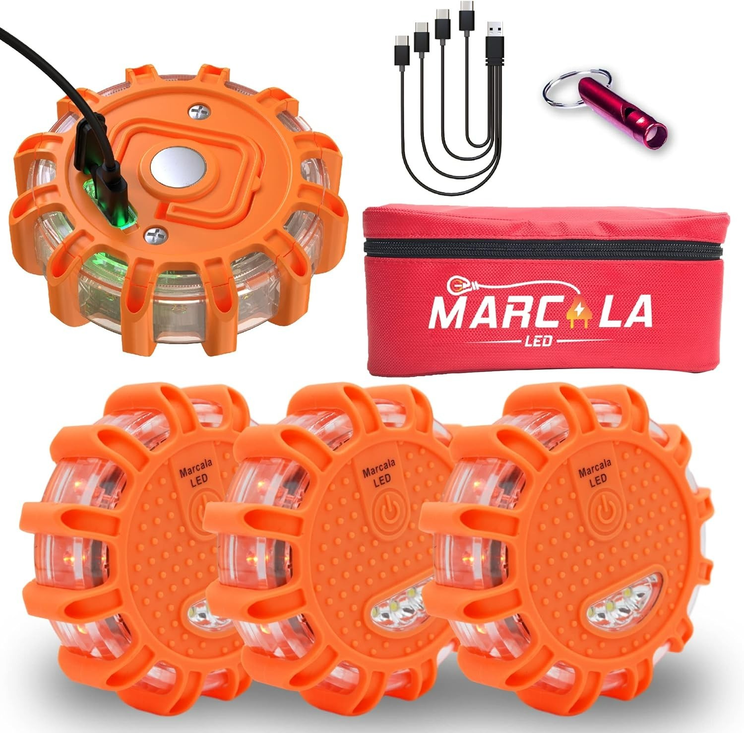 4-Pack Rechargeable LED Emergency Road Flares | Red Road Emergency Light
