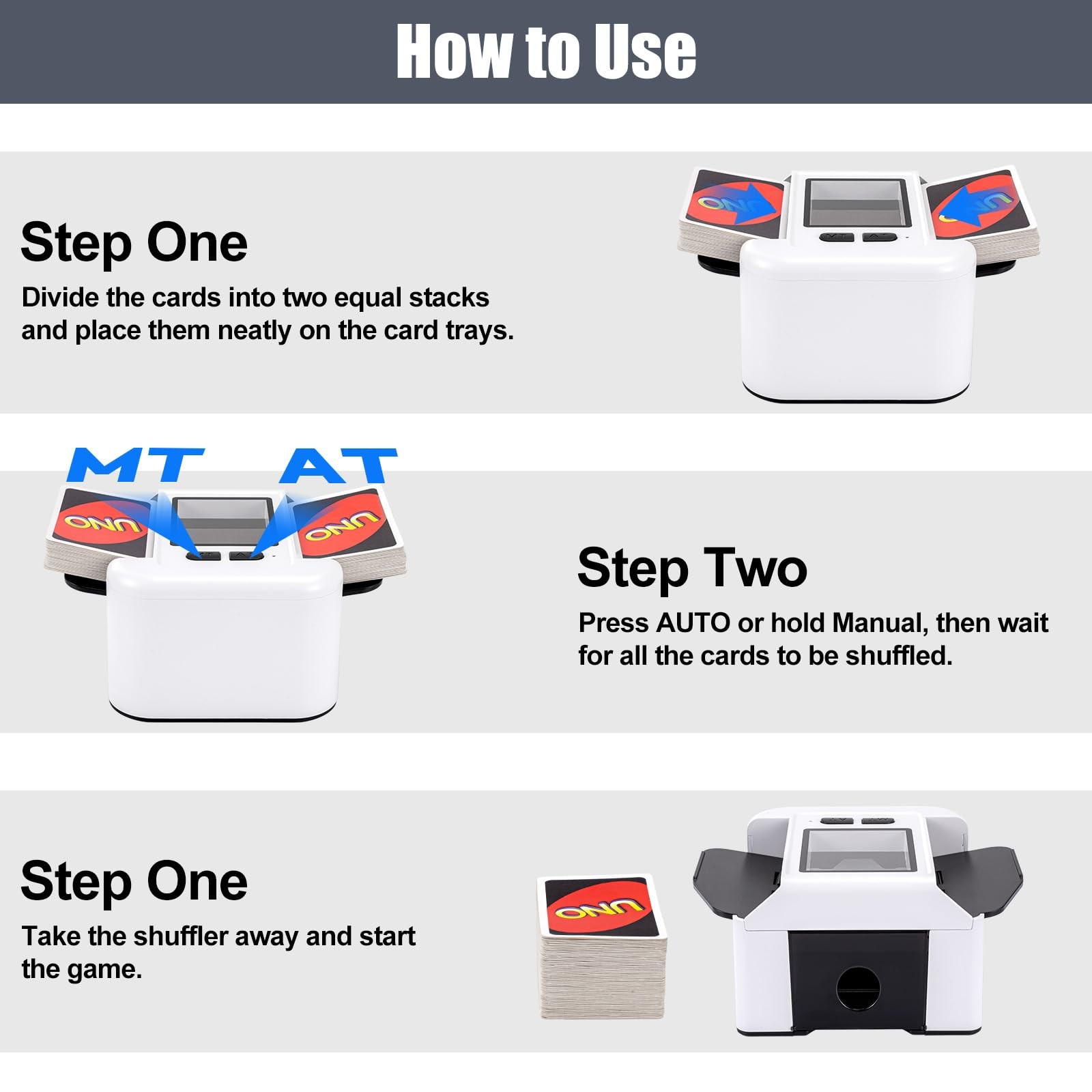 Automatic Card Shuffler, Rechargeable Portable UNO Shuffler Machine with Dual...