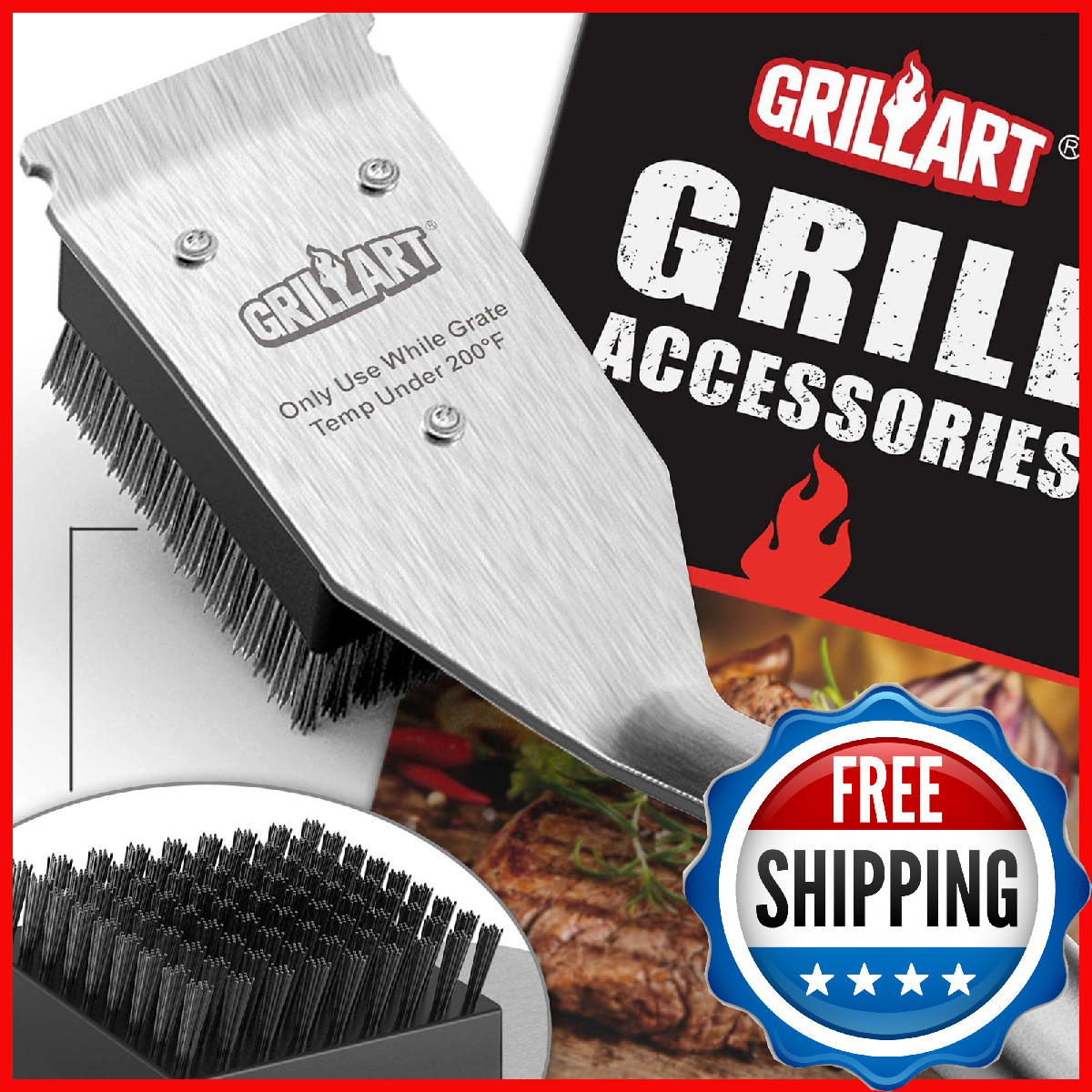 GRILLART Grill Brush and Scraper Wire BBQ Grill Brush Outdoor Grill Cleaning Too