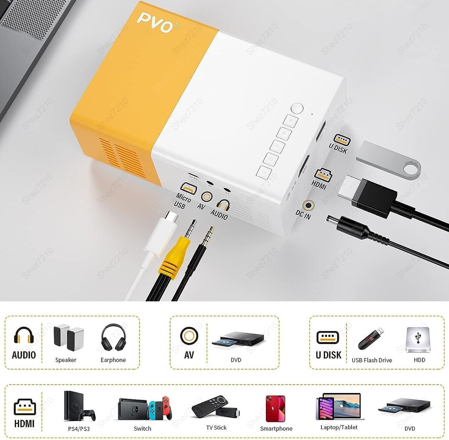 Mini Portable Projector 1080P LED Pico Video Projector for Home Theater Movie US