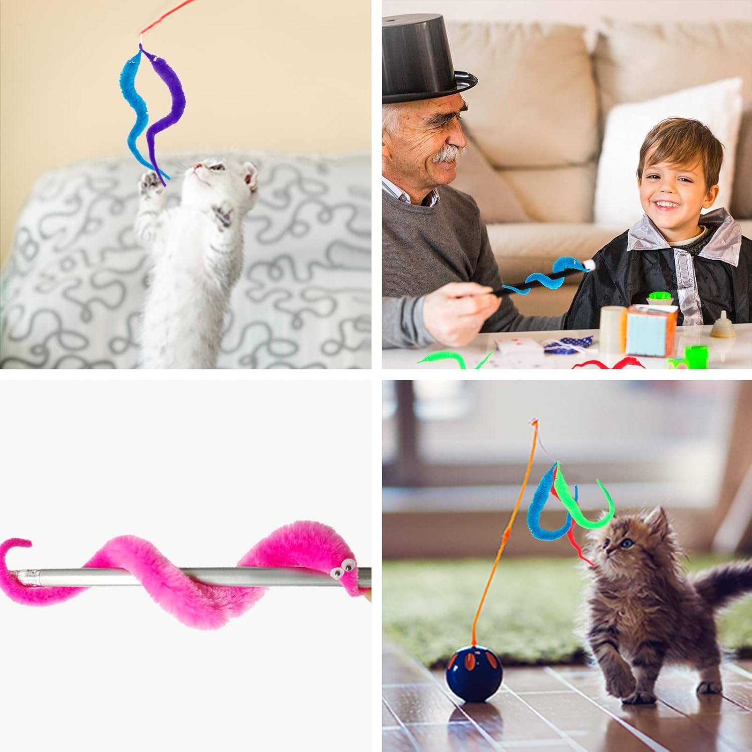 CCINEE 48 Pcs Magic Twisty Worm Wiggly Fuzzy Worms on a String Magic...