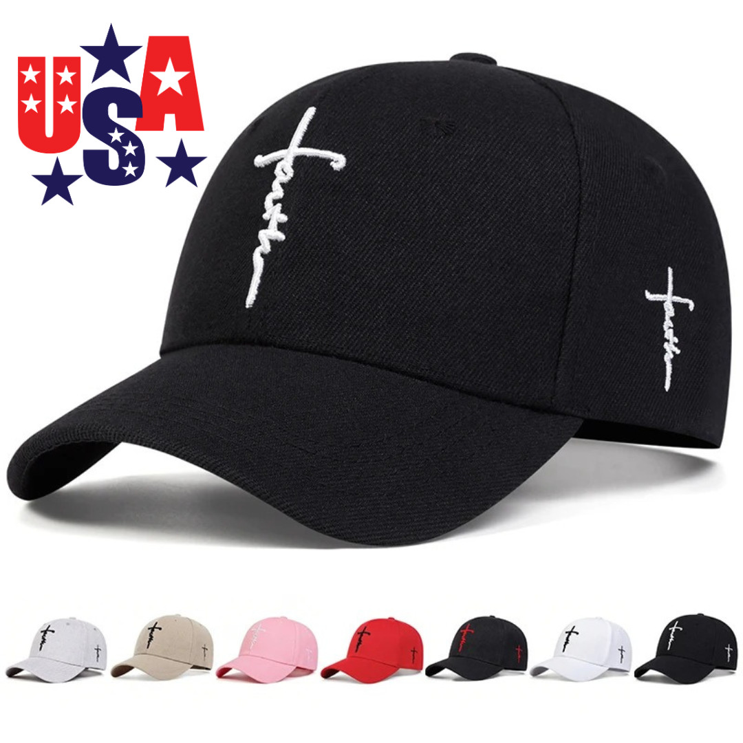 Faith Cross Embroidered Christian Black & Red Baseball Cap,Adjustable Hat, Jesus