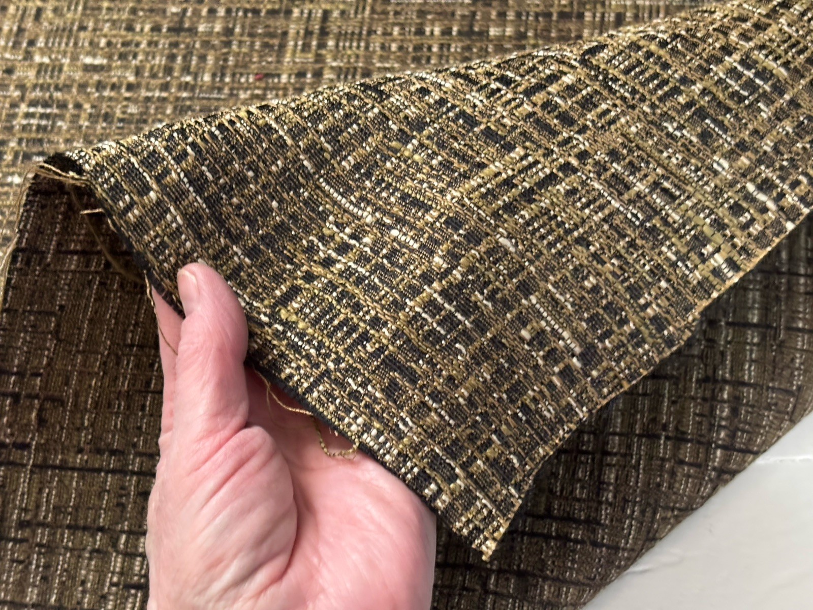 Discontinued Leftover RV Upholstery Fabric Brown Gold White By The Yard CHEAP
