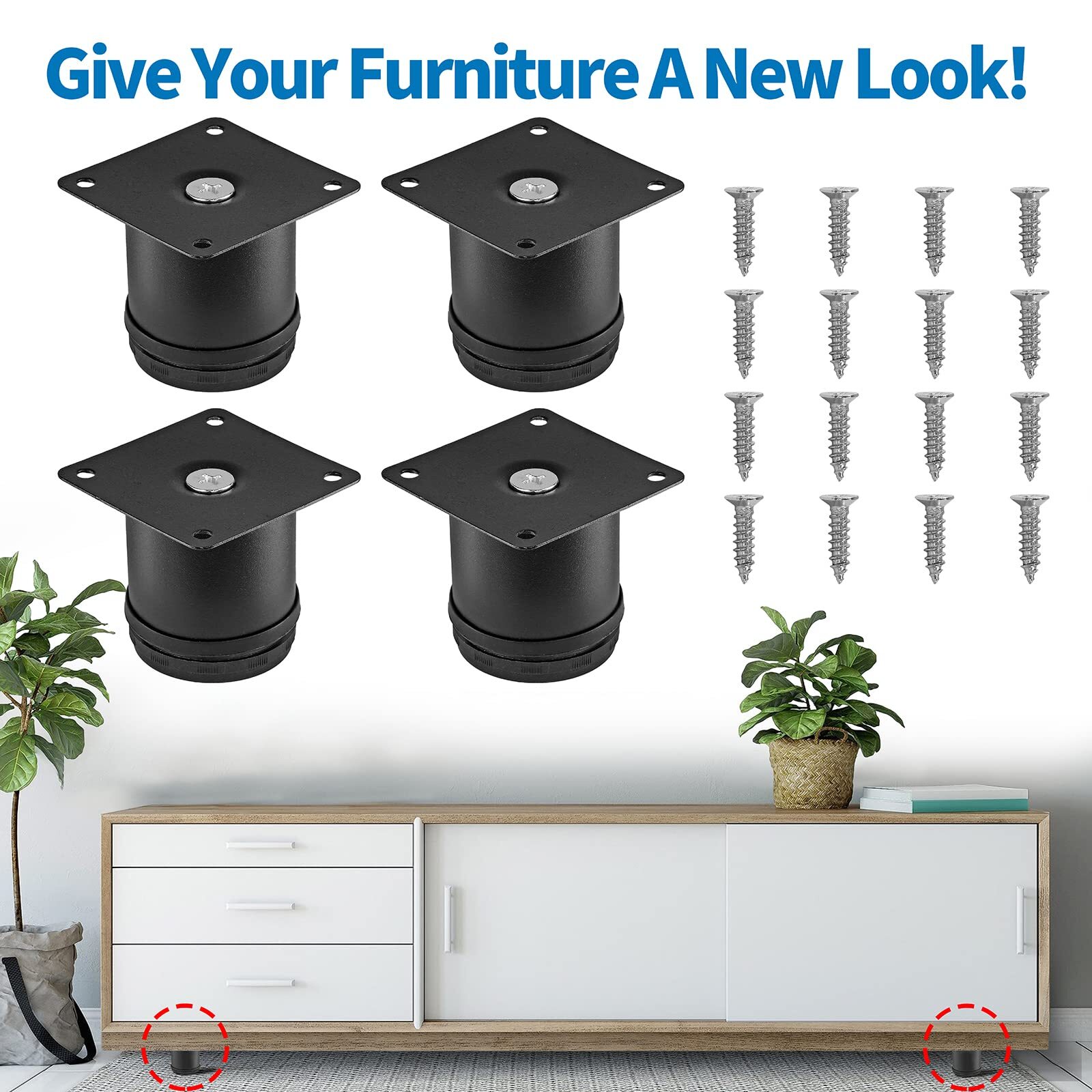 4-Pack 2.5-in Adjustable Metal Furniture Legs Stainless Steel Round Cabinet