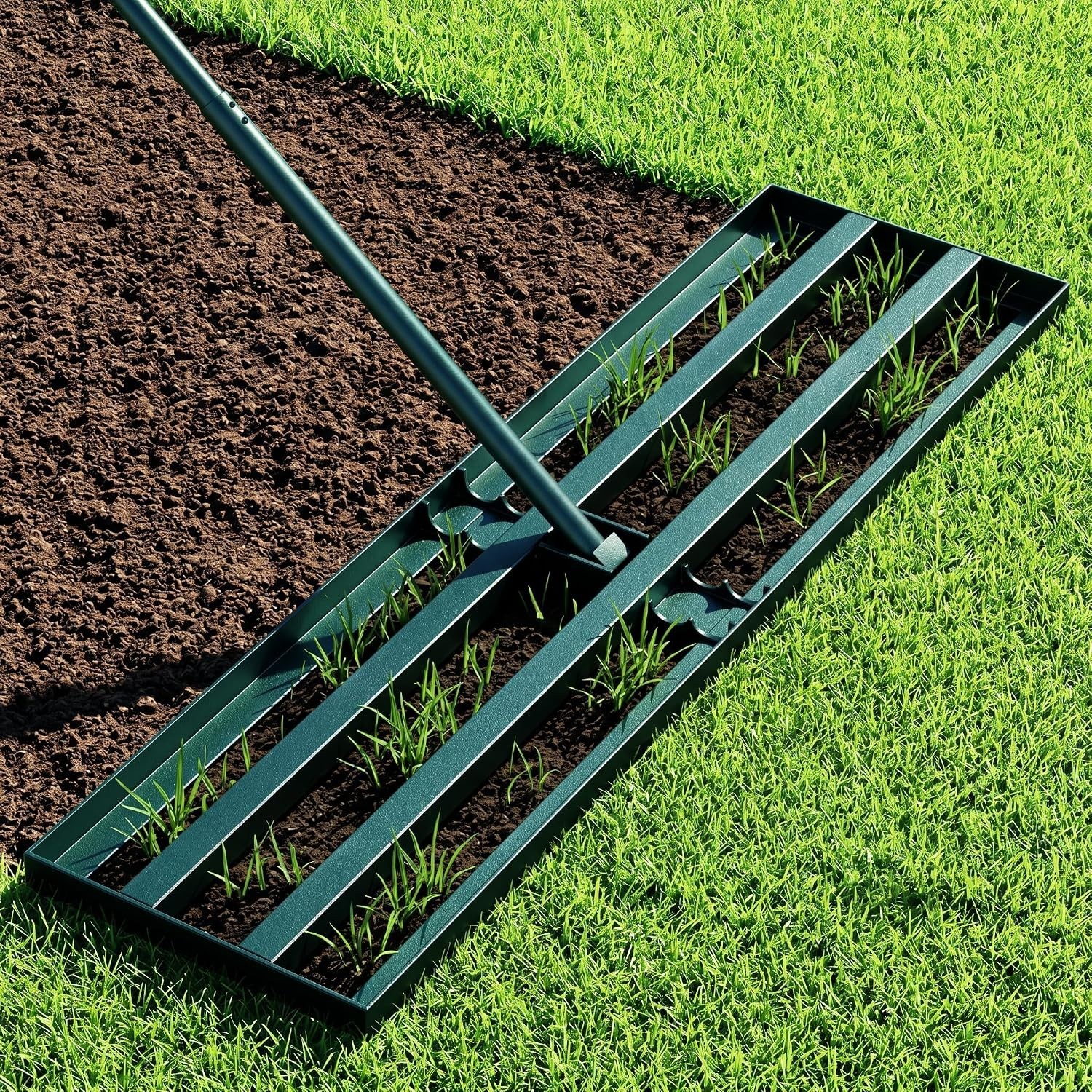 Stainless Steel Lawn Leveling Rake with 70" Adjustable Long Handle – 30"×10" Law